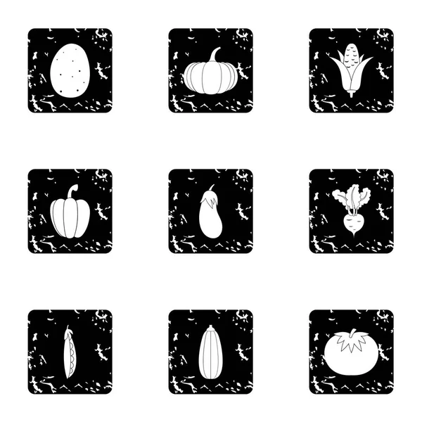 Типи овочів набір іконок, стиль гранж — стоковий вектор