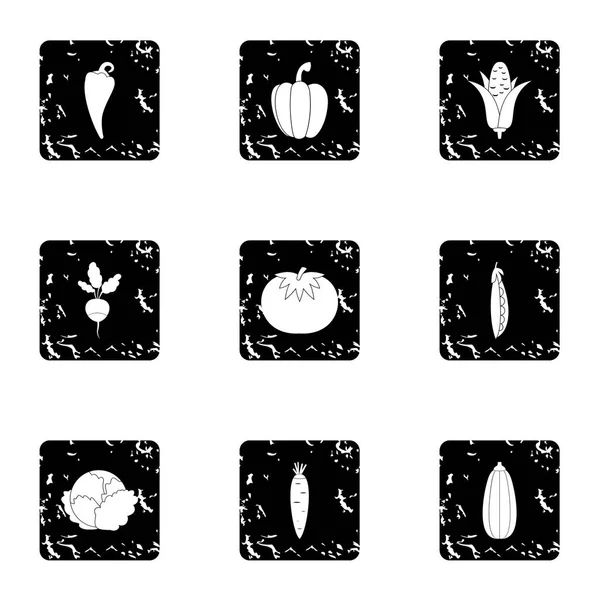 Conjunto de ícones de legumes do pomar, estilo grunge —  Vetores de Stock