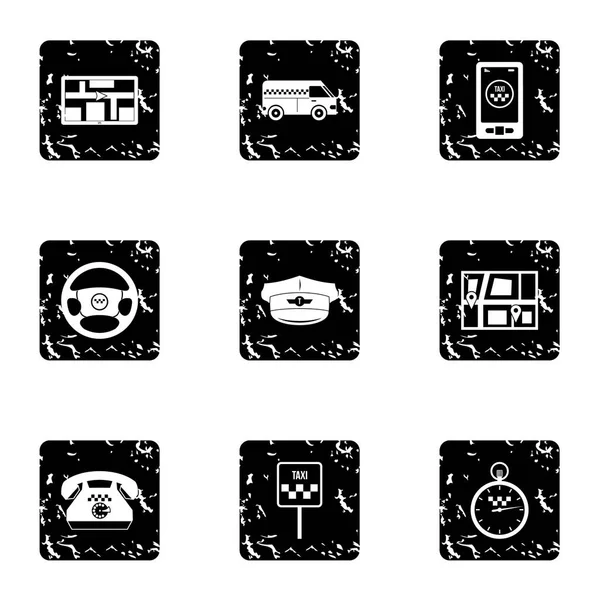 Taxi ride icons set, grunge style — Stock Vector