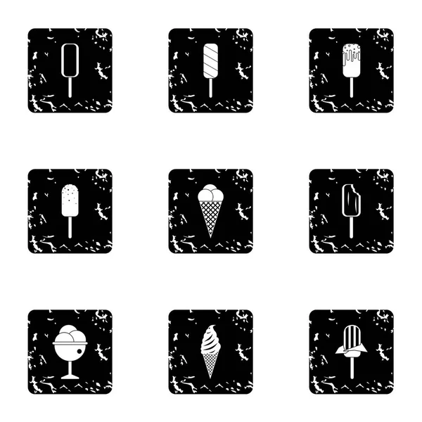 Cold sweets icons set, grunge style — Stock Vector
