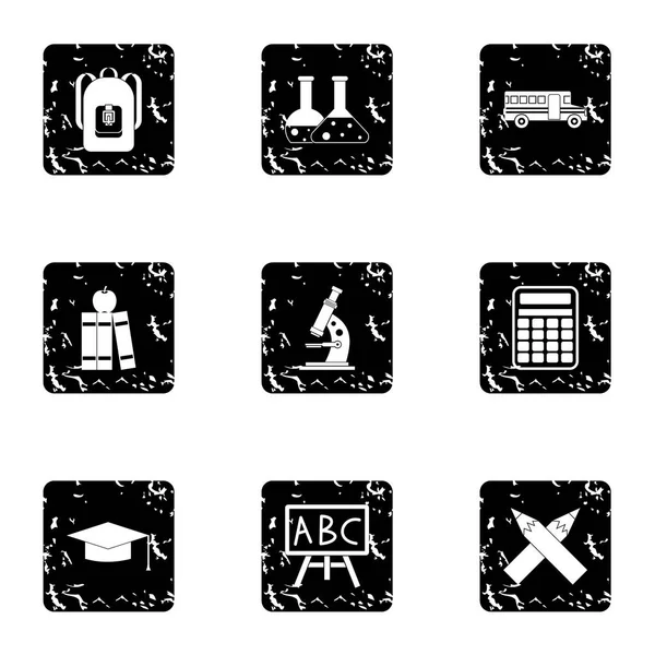 Schooling icons set, grunge style — Stock Vector