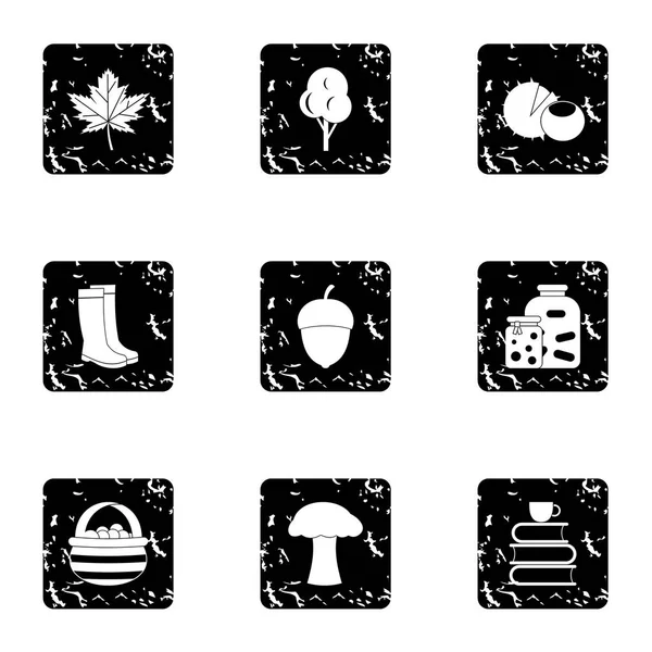 Autumn icons set, grunge style — Stock Vector