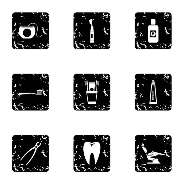Zahnmedizin Ikonen Set, Grunge-Stil — Stockvektor