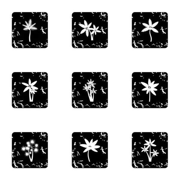 Soorten palm iconen set, grunge stijl — Stockvector