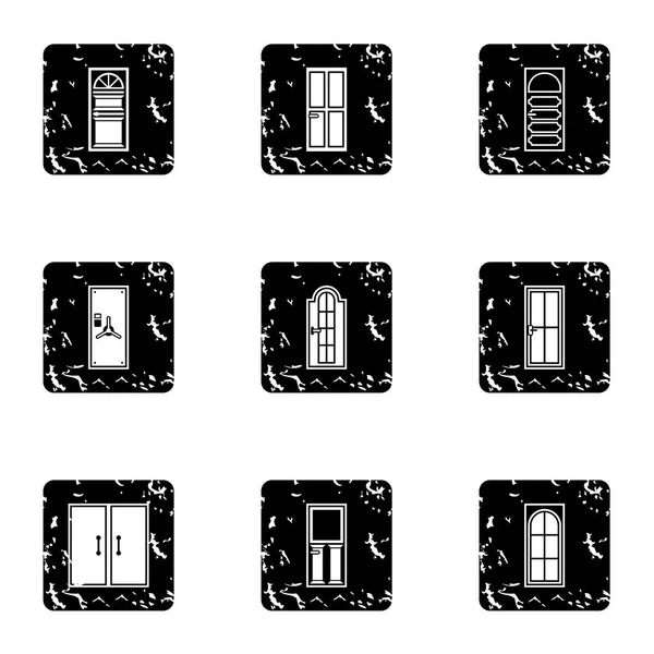 Exterior doors icons set, grunge style — Stock Vector