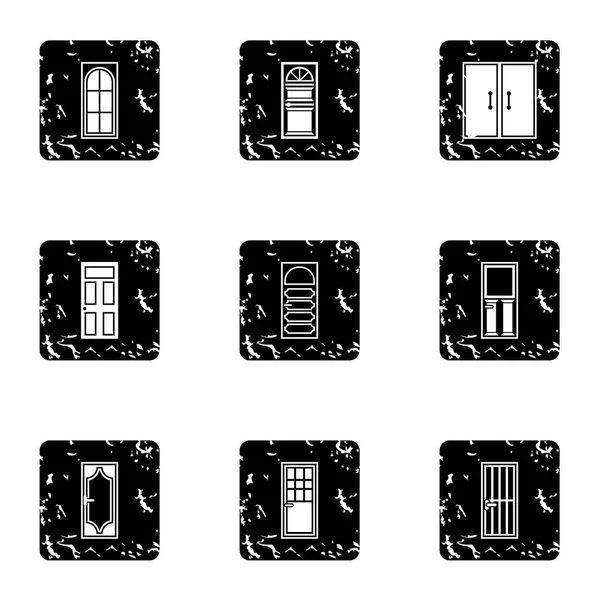 Conjunto de iconos de puertas interiores, estilo grunge — Vector de stock
