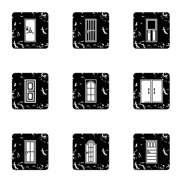 Набор значков дверей безопасности, гранж стиль — стоковый вектор