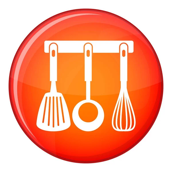 Espátula, cucharón y batidor, icono de herramientas de cocina — Vector de stock