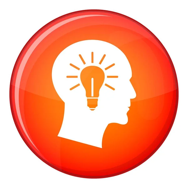 Light bulb inside head icon, flat style — Stock Vector
