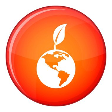 Yeşil dünya qlobe yaprak simgesi, düz stil ile