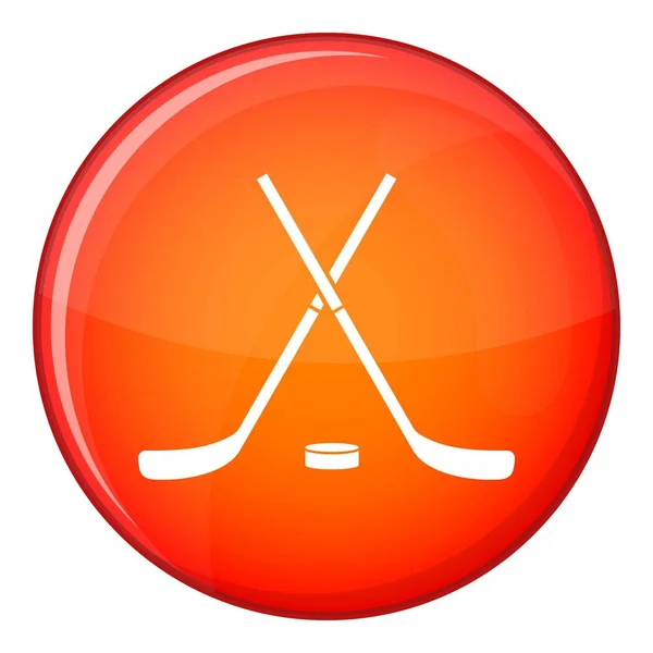 Palos de hockey cruzados e icono de disco, estilo plano — Vector de stock