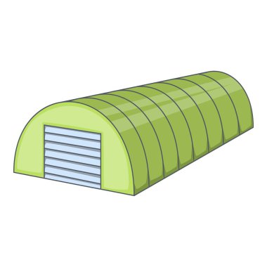 Yeşil yarım silindirik hangar simgesi, karikatür tarzı