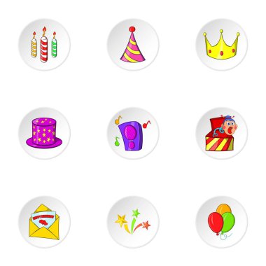 Doğum günü partisi Icons set, karikatür tarzı