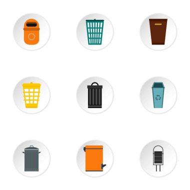 Bin Icons set, düz stil