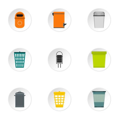 Çöp can Icons set, düz stil