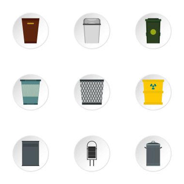 Atık çöp Icons set, düz stil