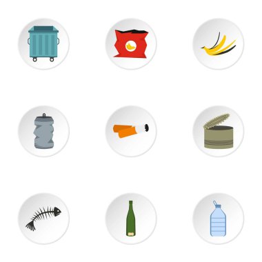 Atık Icons set, düz stil