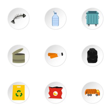Çöp Icons set, düz stil
