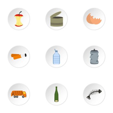 Çöp Icons set, düz stil