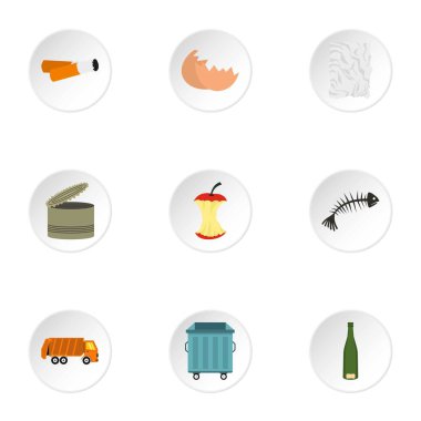 Çöp Icons set, düz stil
