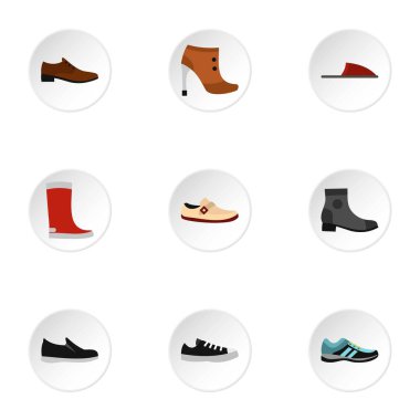 Tür bir ayakkabı Icons set, düz stil