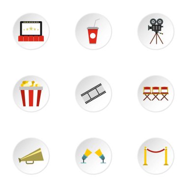 Film tiyatro simge seti, düz stil