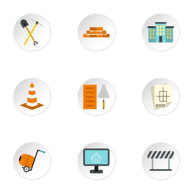 İnşaat araçları simgeler ayarla, stil düz