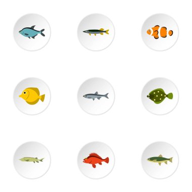 Balık Icons set, düz stil