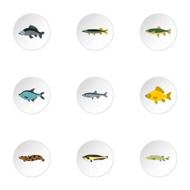 Okyanus balık Icons set, düz stil