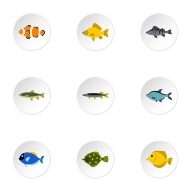 Nehir balık Icons set, düz stil