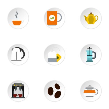 Çay Icons set, düz stil