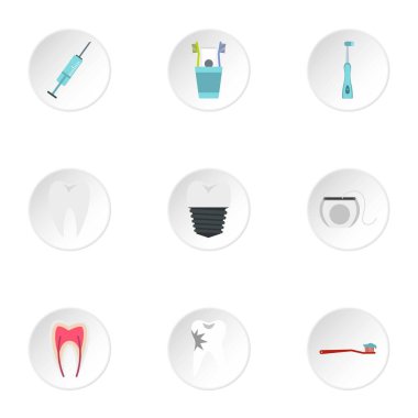 Stomatology Icons set, düz stil