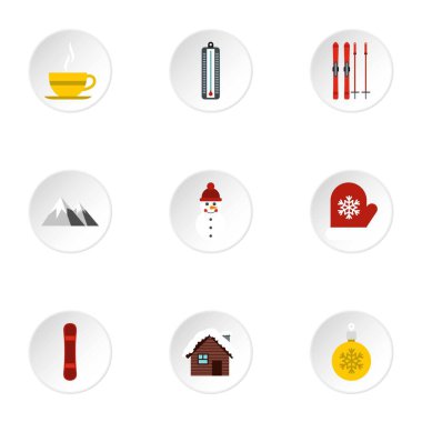 Kış simgeler ayarla, stil düz