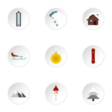 Kış tatili simgeler ayarla, stil düz