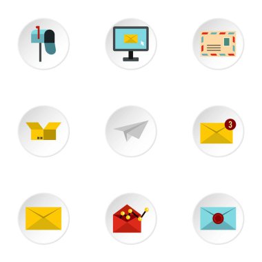 Mektup Icons set, düz stil