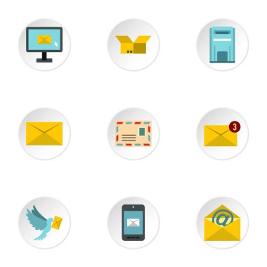E-posta Icons set, düz stil