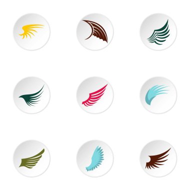 Farklı kanatlar Icons set, düz stil