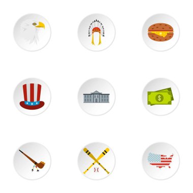 ABD Icons set, düz stil turizm
