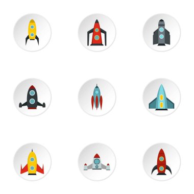 Roket Icons set, düz stil