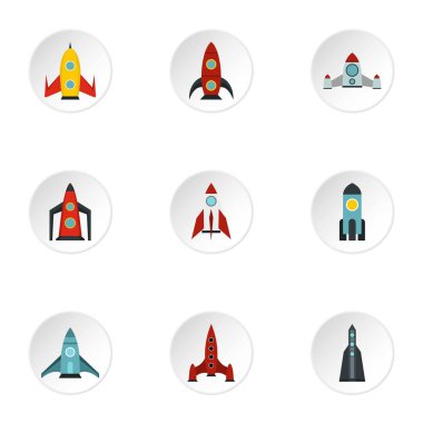 Uzay roketi Icons set, düz stil