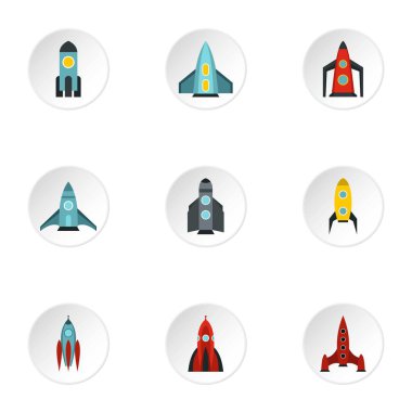 Hızlı roketler Icons set, düz stil