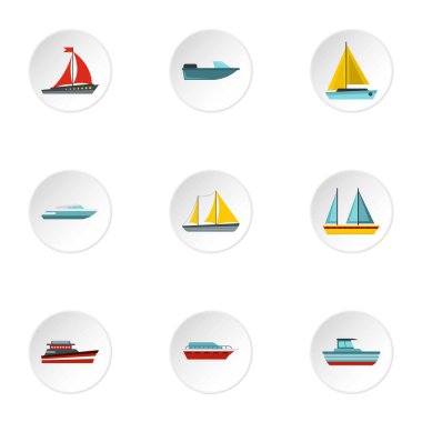 Deniz taşımacılığı Icons set, düz stil