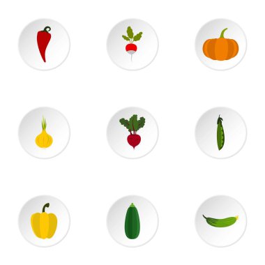 Meyve sebze Icons set, düz stil