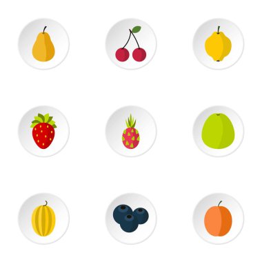 Orchard meyve Icons set, düz stil
