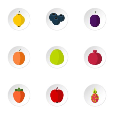 Çiftlik meyve Icons set, düz stil