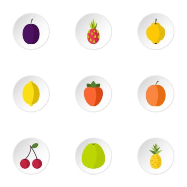 Taze meyve Icons set, düz stil