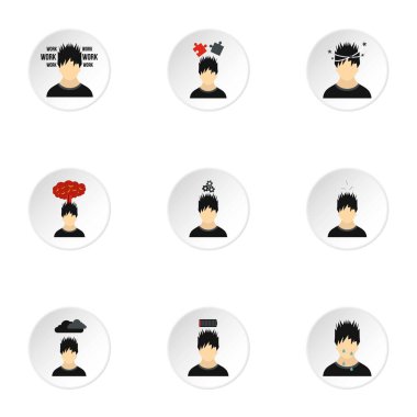 İnsani duygular Icons set, düz stil