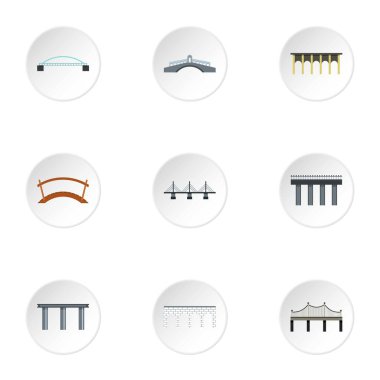 Köprü geçiş Icons set, düz stil
