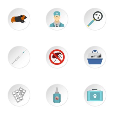Hayvanlar Icons set, düz stil tedavisinde