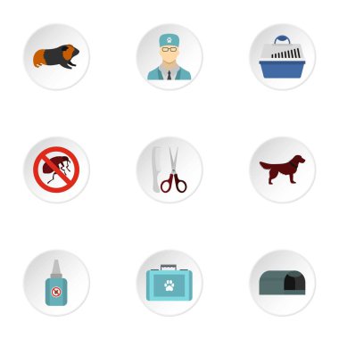 Veteriner Icons set, düz stil